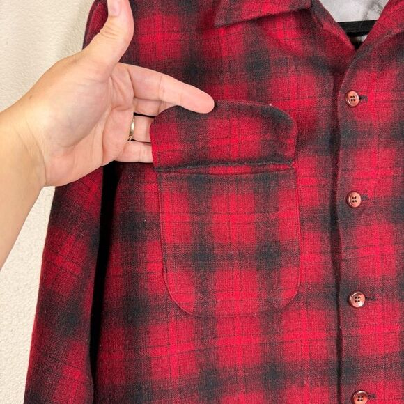 Vintage 50s Buck Skein 100% Wool Red Buffalo Plaid Button Down Hunting Jacket M - Picture 3 of 8